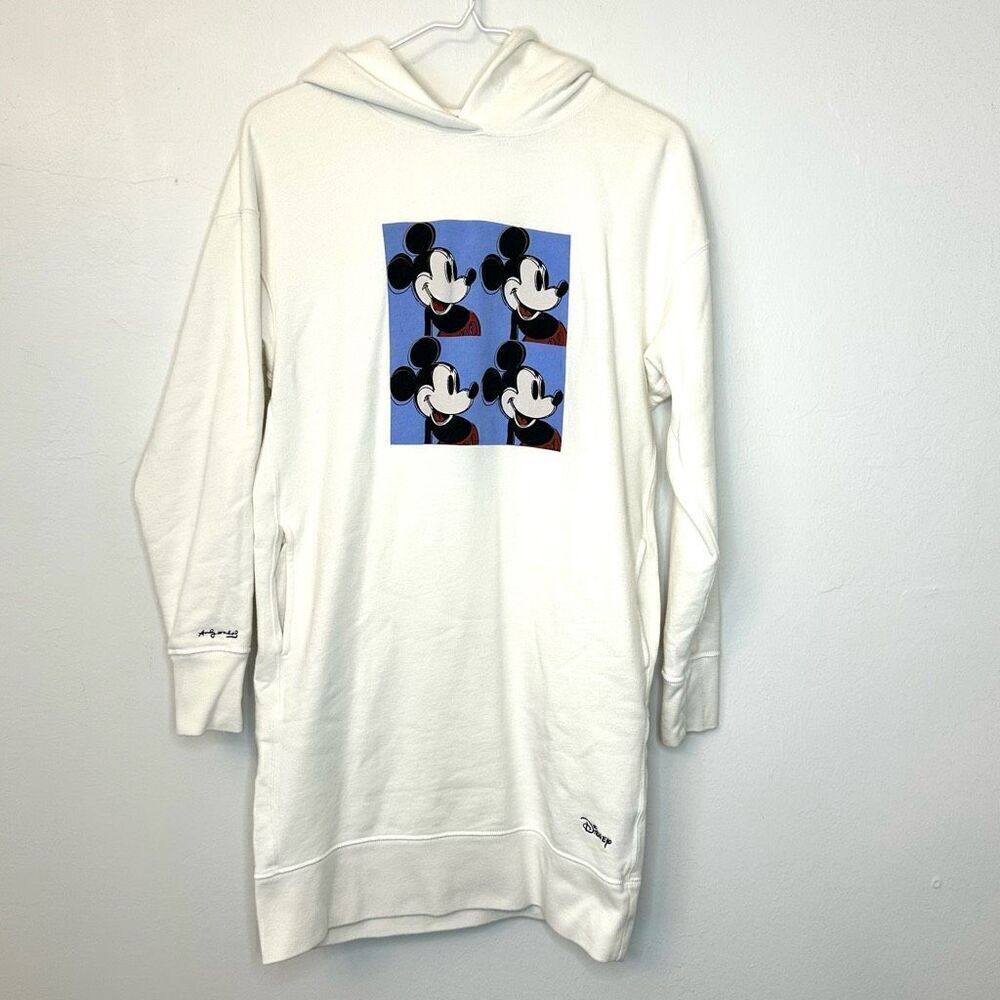 Uniqlo Disney Mickey Mouse Hoodie Sweatshirt Pullover White Dress Size XS